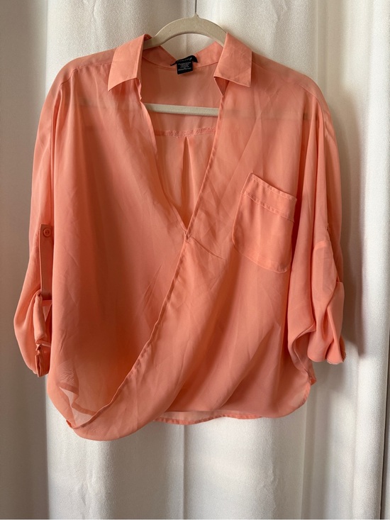 Timing Tops - Timing Peach Surplice Collared Blouse